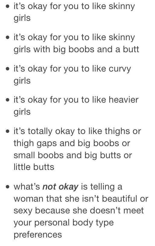 It's okay for you to like skinny girls with big boobs and a butt, It's okay for you to like curvy girls