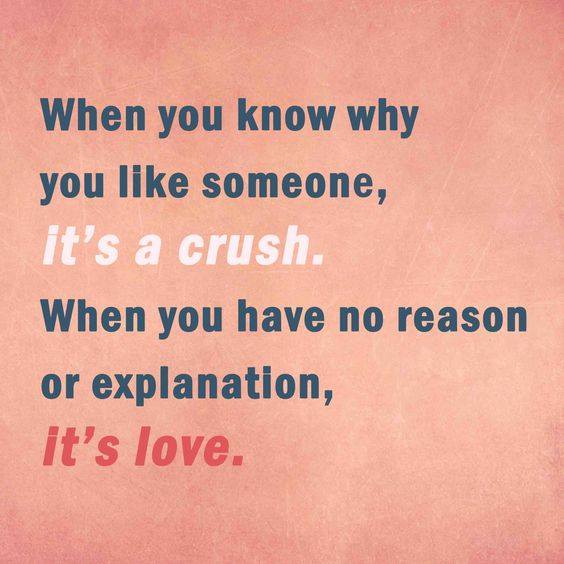 When you know why you like someone, It's a crush. When you have no reason or explanation, It's love.